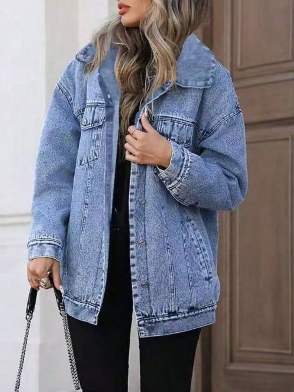 Washed Button Up Oversized Denim Jacket (3)