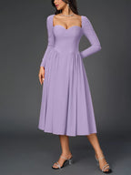 Sweetheart Neckline Long Sleeve A-line Midi Dress (22)