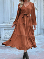 Ruffled Hem V-neck Balloon Sleeve Dress (19)