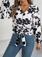 Printed V-neck Long Sleeve Blouse (5)