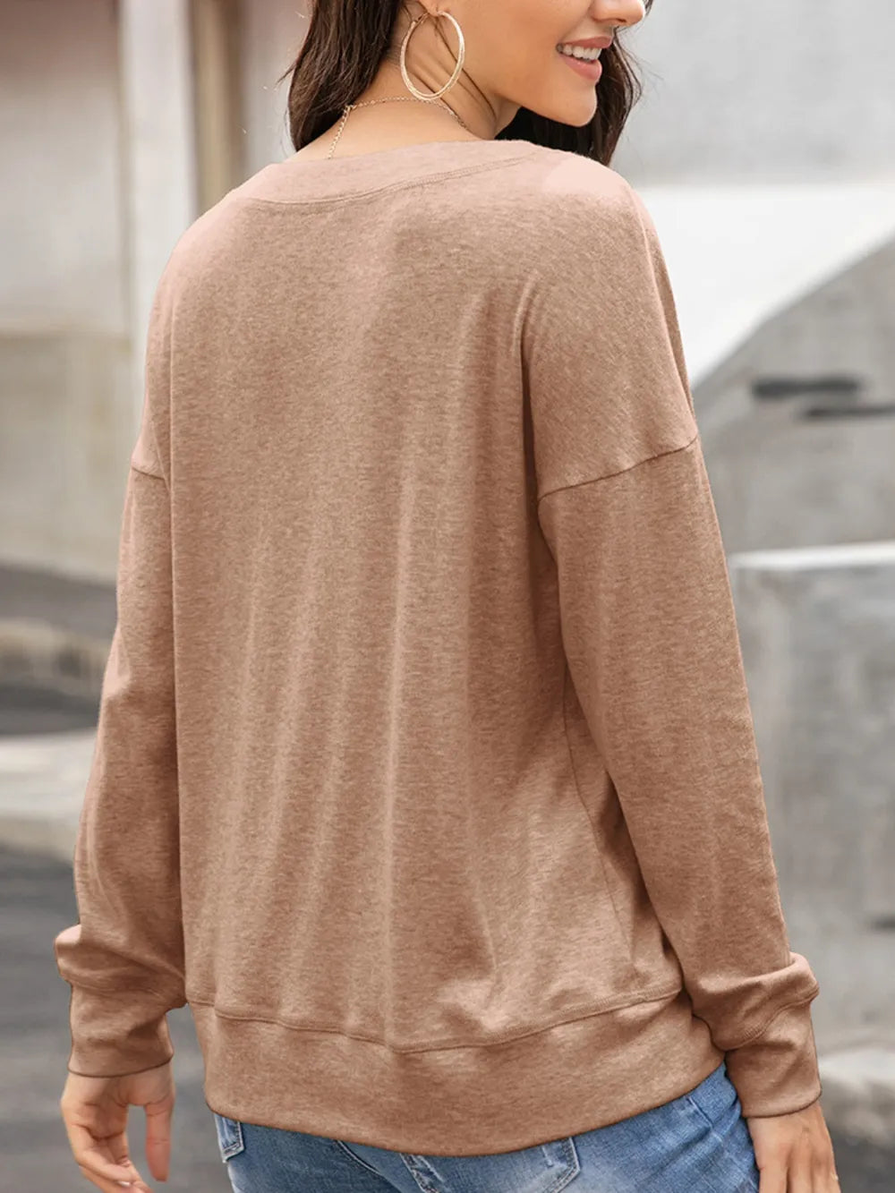 Quarter Button Dropped Shoulder Blouse (6)