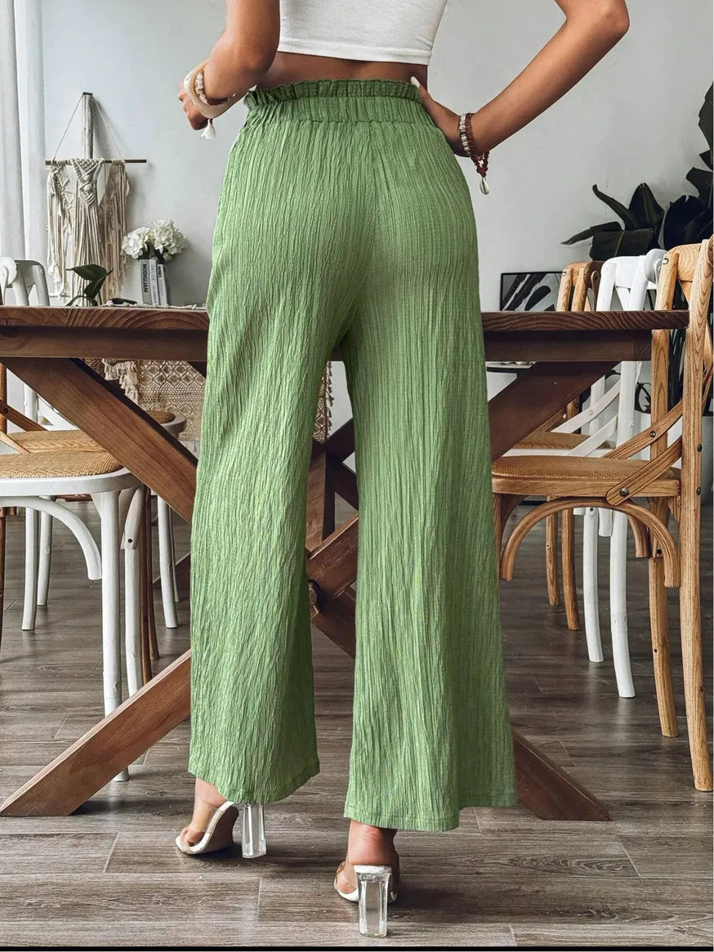 Pocketed Elastic Waist Wide Leg Pants (2)