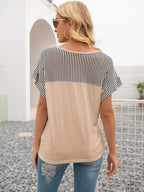 Striped V-neck Short Sleeve T-shirt (20)