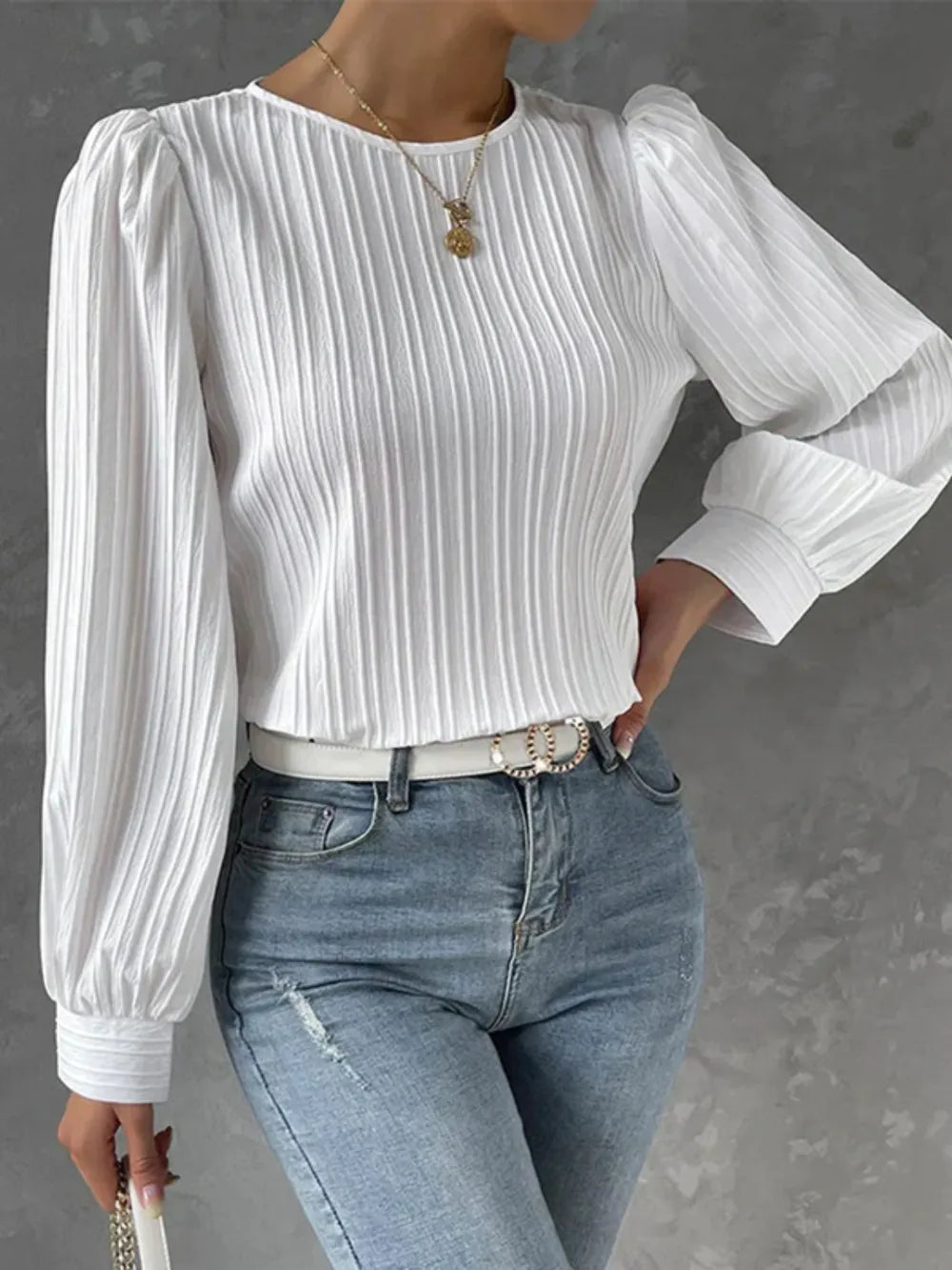 Round Neck Long Sleeve Blouse (3)