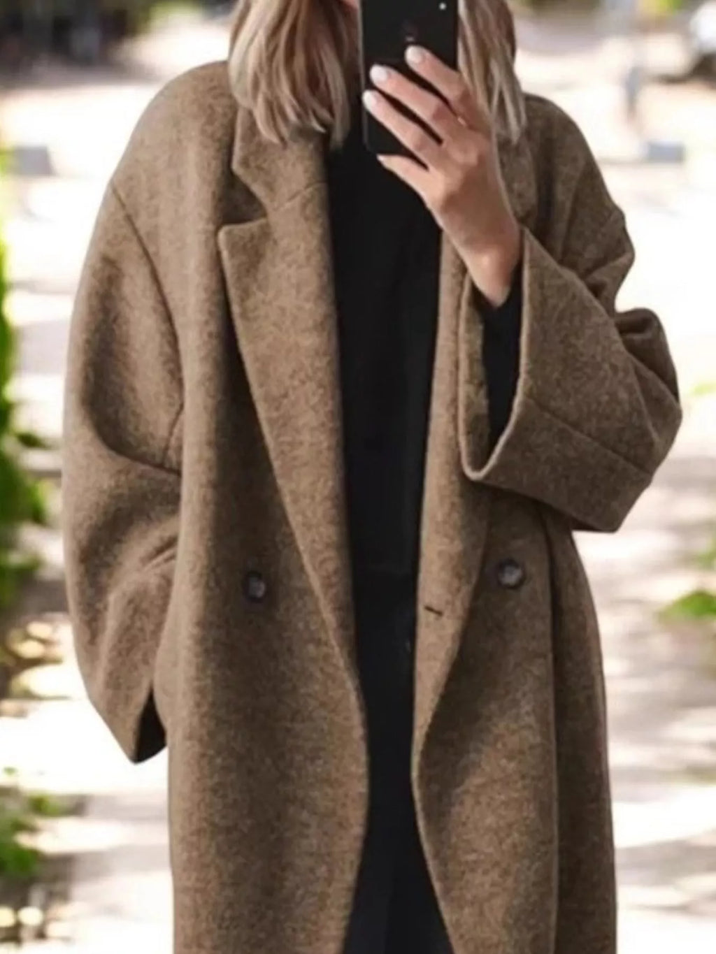 Full Size Lapel Collar Wool Blend Longline Coat Plus (7)