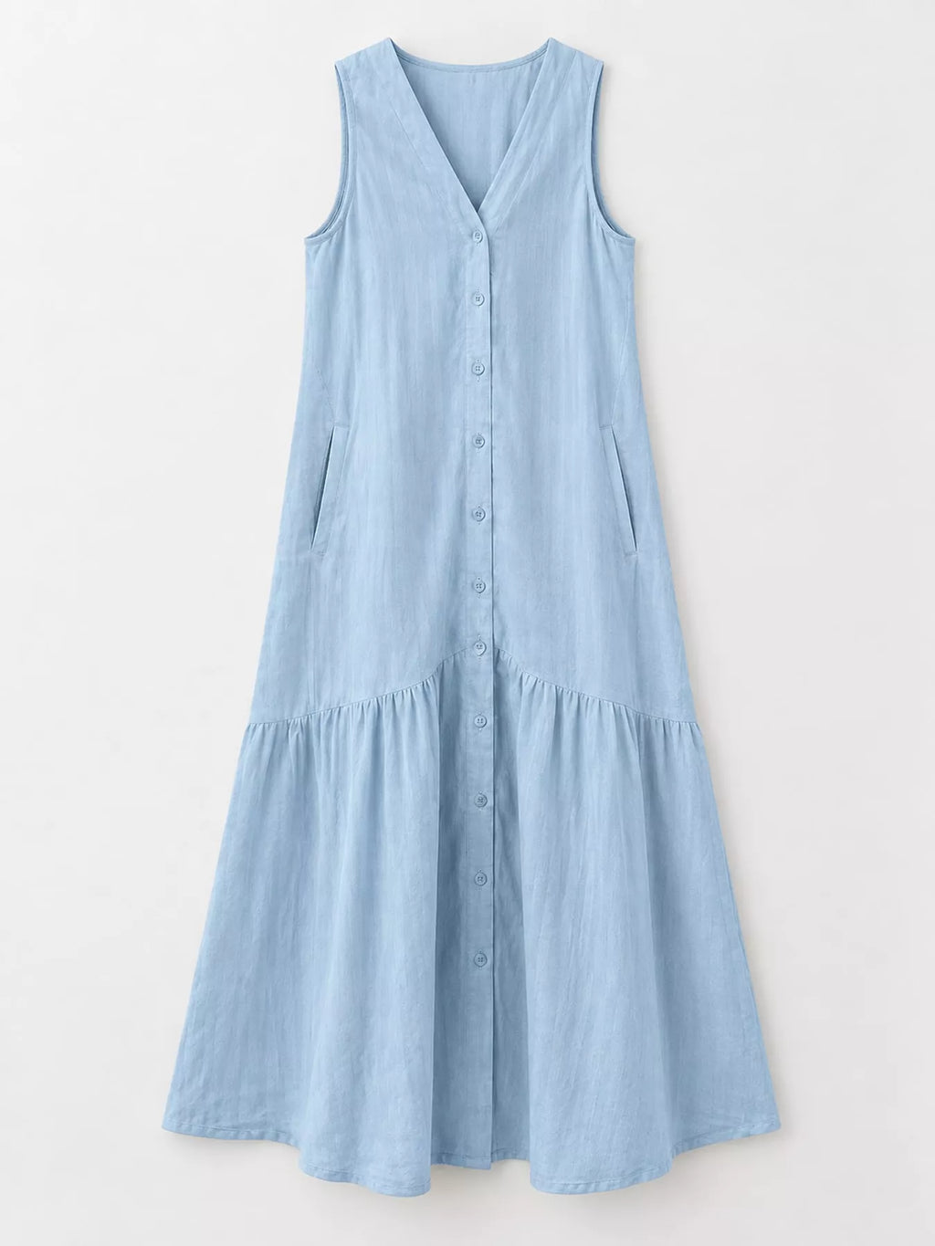 Full Size V-neck Button Front Sleeveless Midi Dress Plus (14)