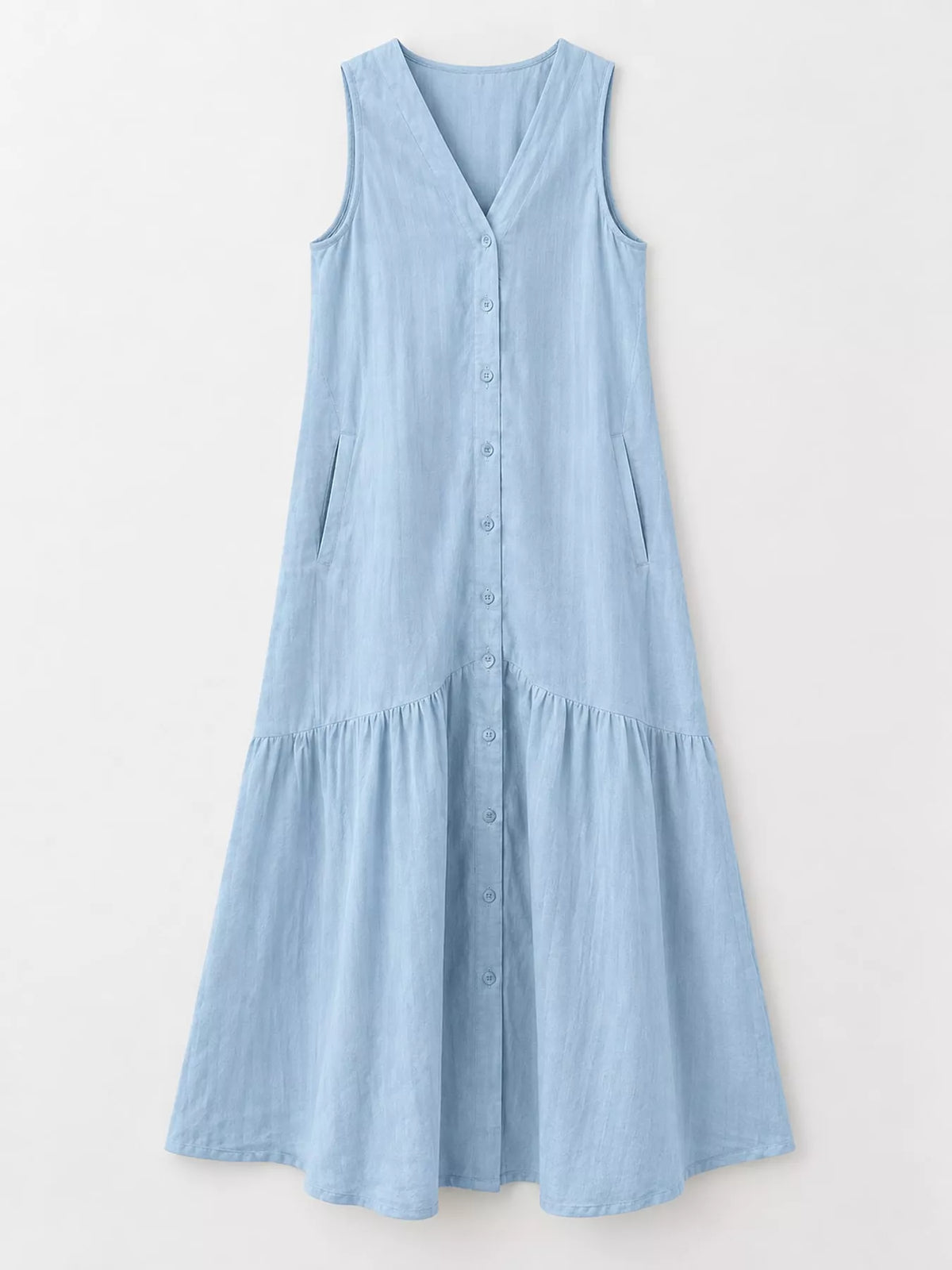 Full Size V-neck Button Front Sleeveless Midi Dress Plus (14)
