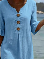 Full Size Button Decor Ruffle Sleeve Midi Dress Plus (6)