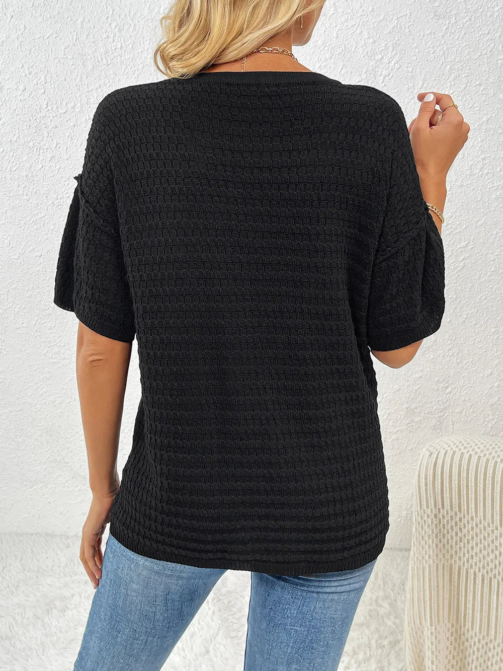 Round Neck Half Sleeve Knit Top (2)