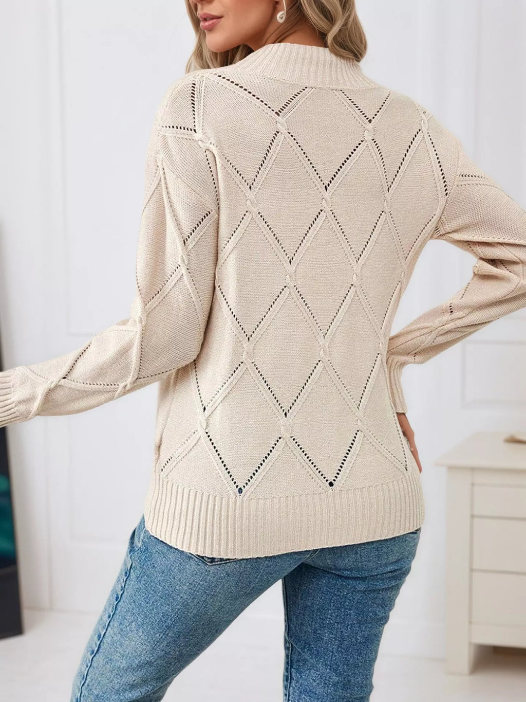 Long Sleeve Diamond Eyelet Knit Top (7)