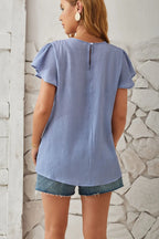 Round Neck Keyhole Cap Sleeve T-shirt (6)