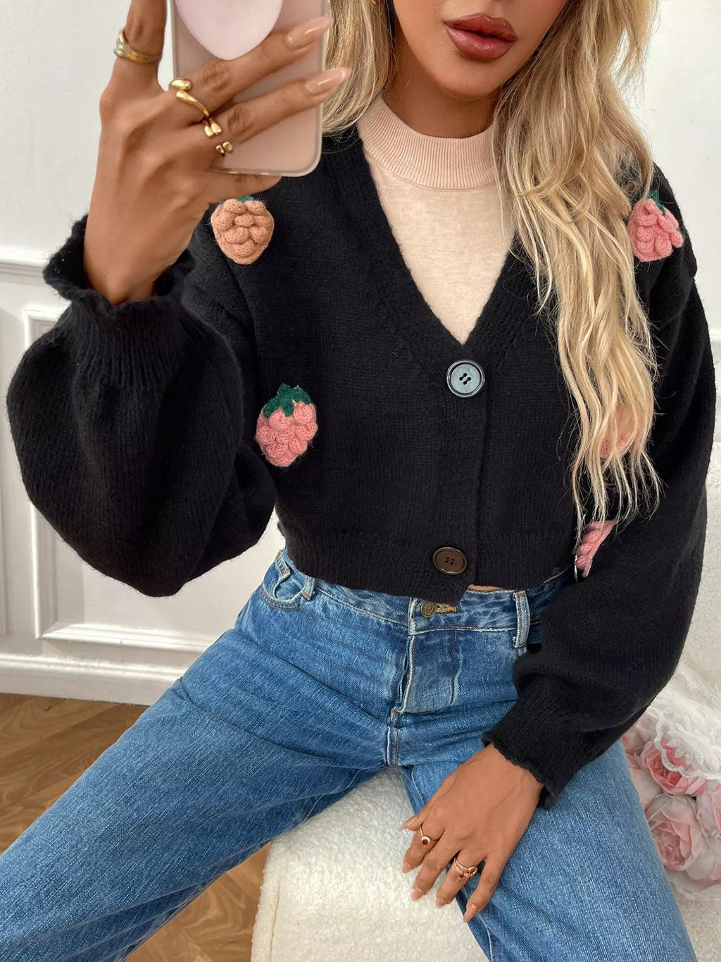 Strawberry Cropped Button-up Cardigan (17)