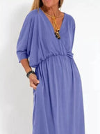 Full Size V-neck Batwing Sleeve Maxi Dress Side Slits Plus (14)