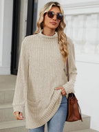 Ribbed Mock Neck Long Sleeve T-shirt (7)