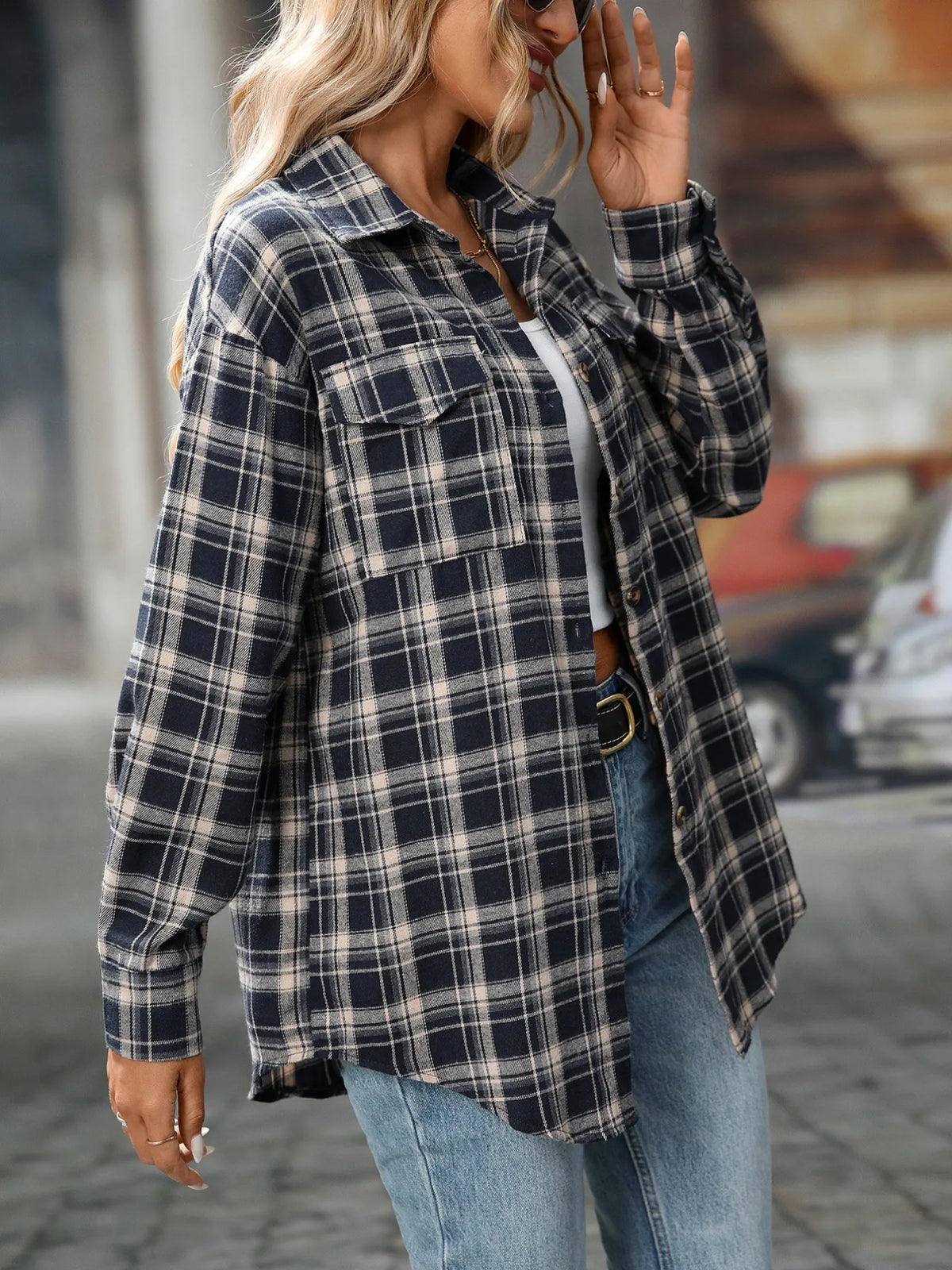 Plaid Button-down Oversized Shirt (15)