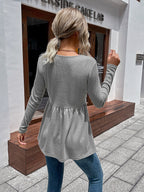 Waffle-knit V-neck Long Sleeve Blouse (2)