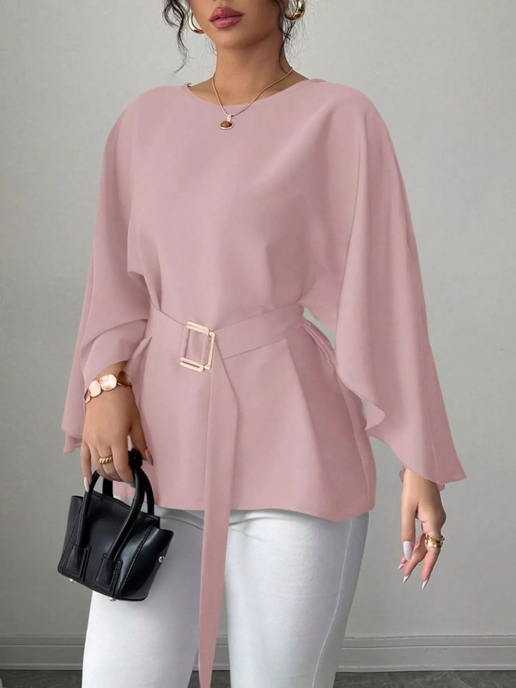 Batwing Sleeve Belted Blouse (20)