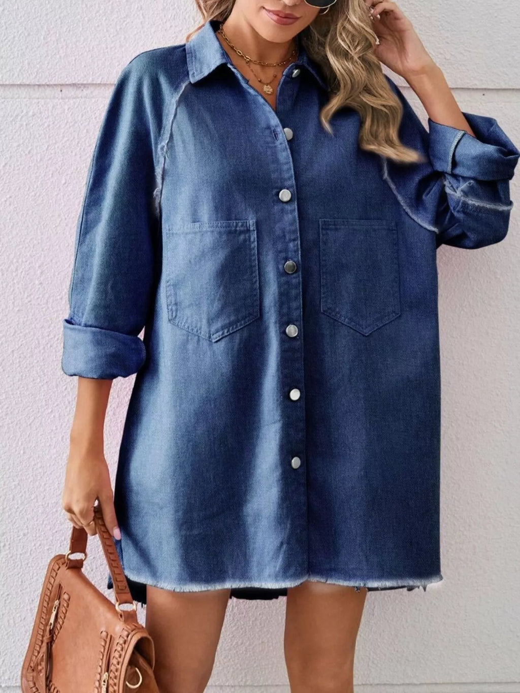 Button-down Raw Hem Denim Dress (12)
