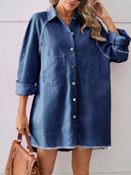 Button-down Raw Hem Denim Dress (12)