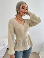 Notched Dropped Shoulder Knit Top (15)
