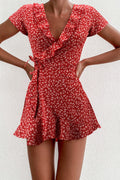 Summer V-neck Ruffled Lace A-line Slim Dress variant CJLY118710801AZ|CJLY118710802BY|CJLY118710803CX|CJLY118710804DW