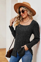 Decorative Button Square Neck T-shirt (8)