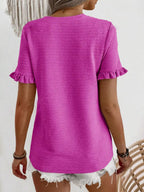 Textured Ruffle Sleeve Round Neck T-shirt (5)