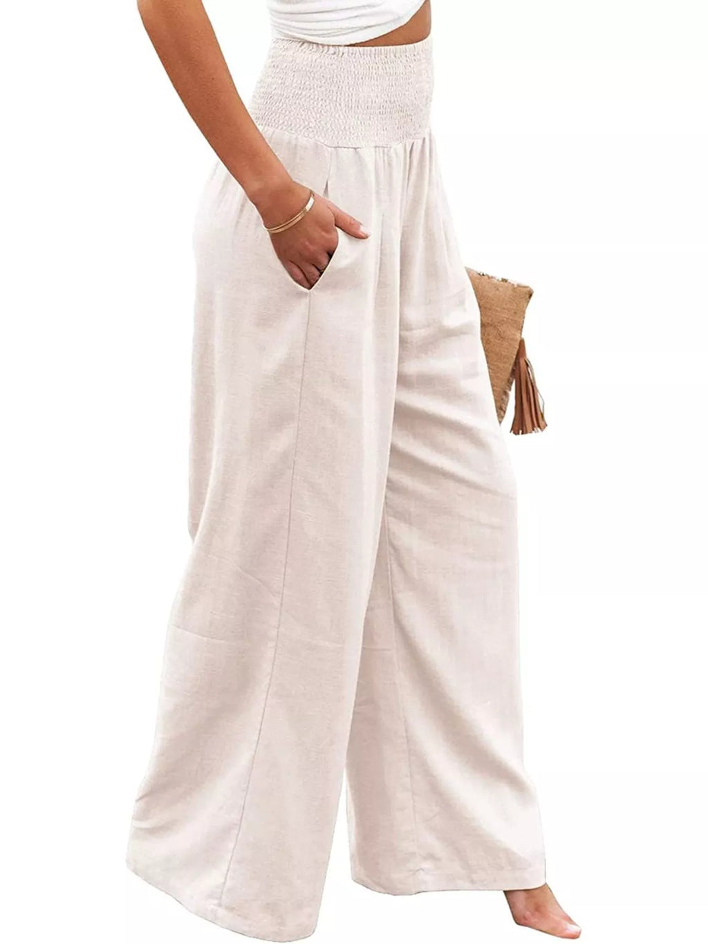 Smocked High Waisted Wide Leg Pants (3)