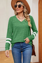 Striped V-neck Long Sleeve T-shirt (15)