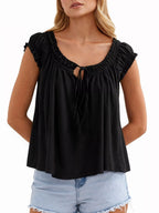 Tie Front Solid Color Blouse (5)