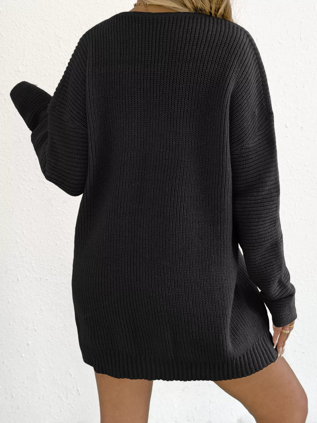 V-neck Ribbed Knit Sweater Dress (16)