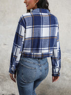 Plaid Button Up Drop Shoulder Cropped Jacket (13)