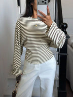 Casual Striped Batwing Sleeve T-shirt (4)