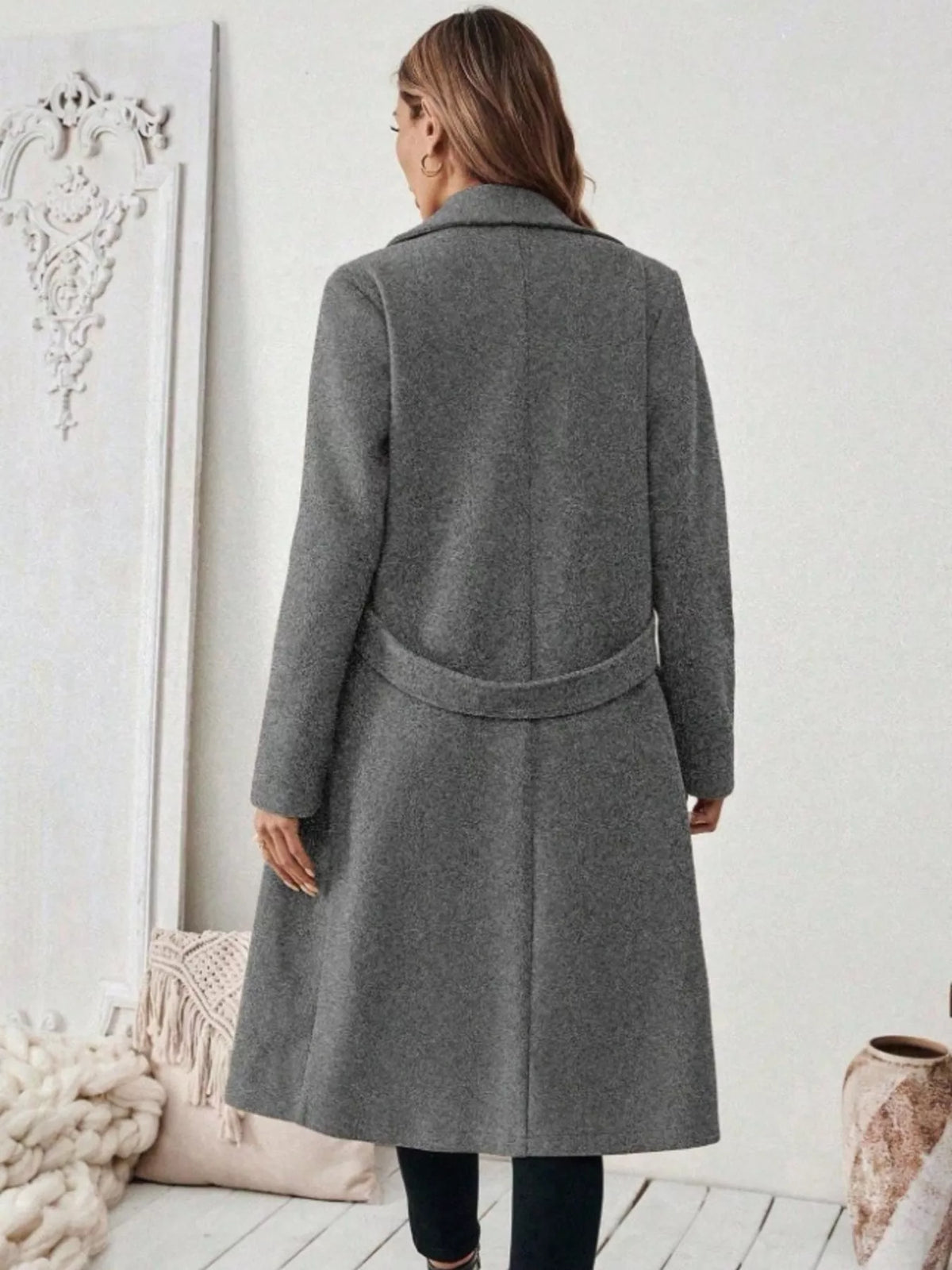 Full Size Elegant Lapel Collar Belted Coat Pockets Plus (4)