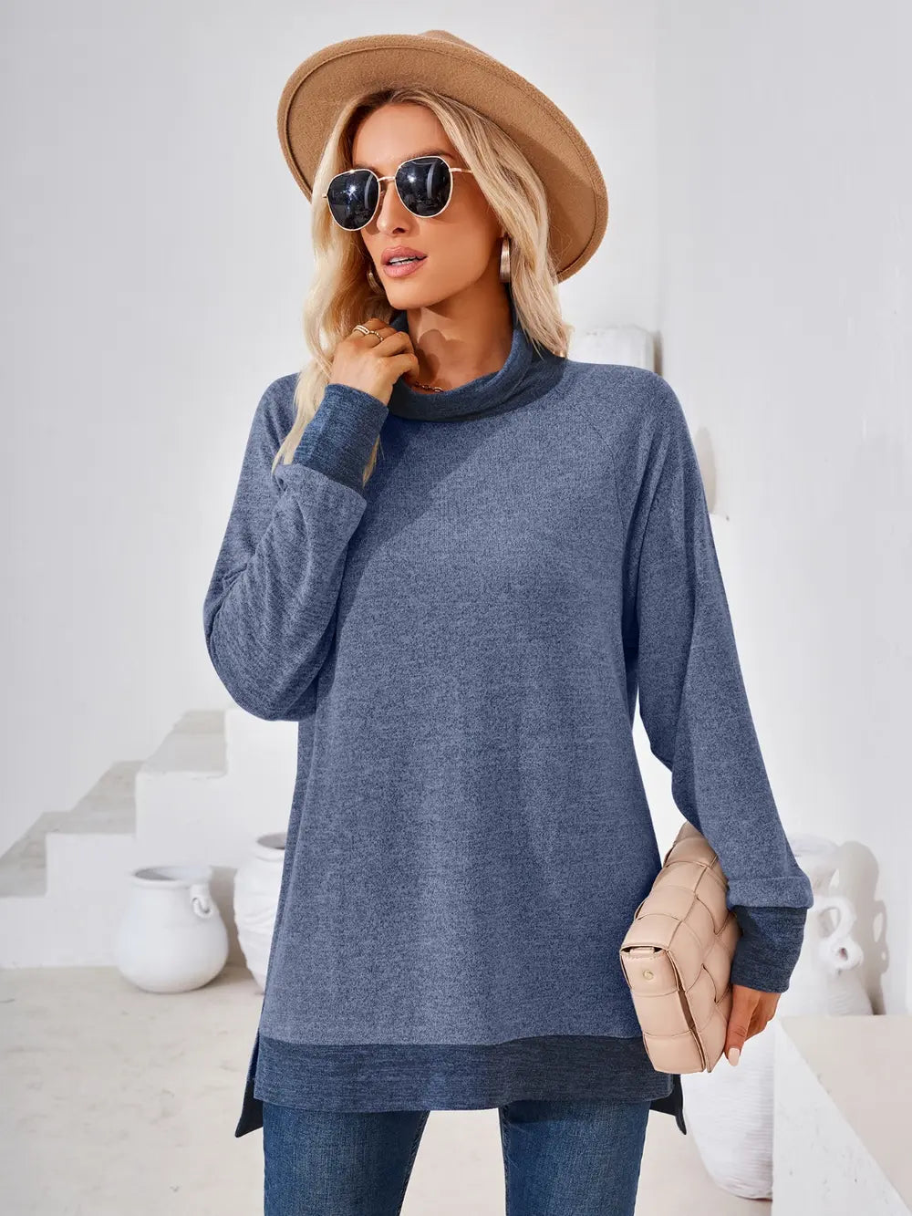 Contrast Mock Neck Long Sleeve T-shirt (4)