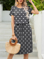 Round Neck Short Sleeve Slit Dress Pockets (5)