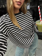 Striped Round Neck Oversized Casual Sweatshirt (9)
