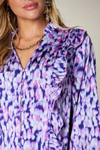 Full Size Printed Ruffle Trim Balloon Sleeve Shirt Plus (24)