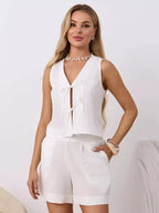 Tie-front Sleeveless Top Shorts Set (4)