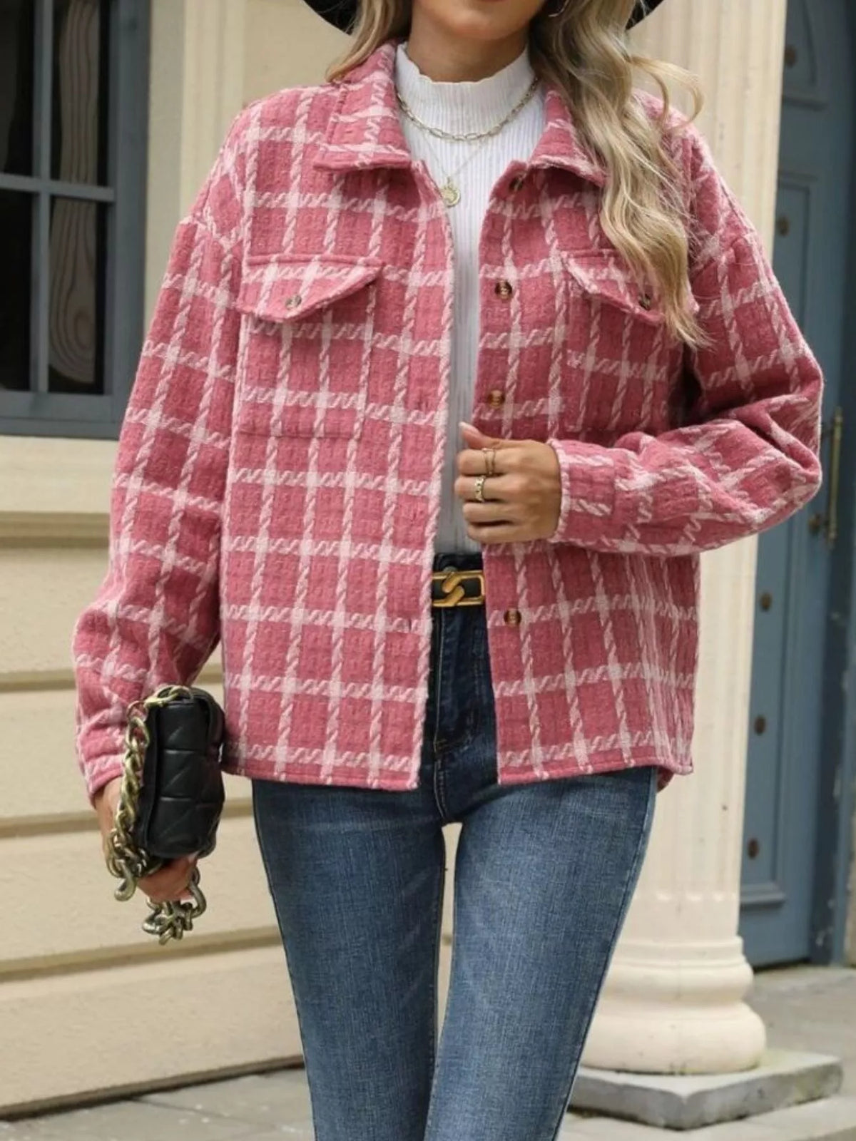 Plaid Button Up Long Sleeve Jacket (12)