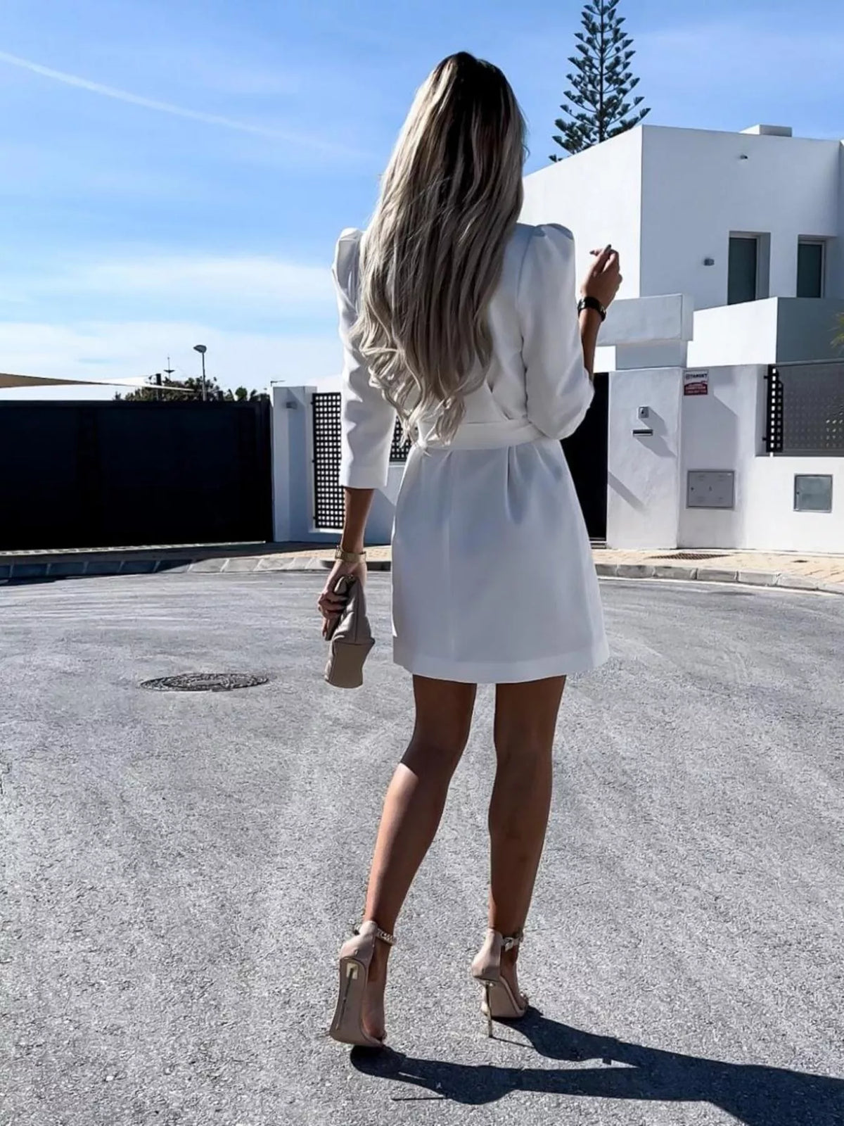 3/4 Sleeve Belted Blazer Dress (6)
