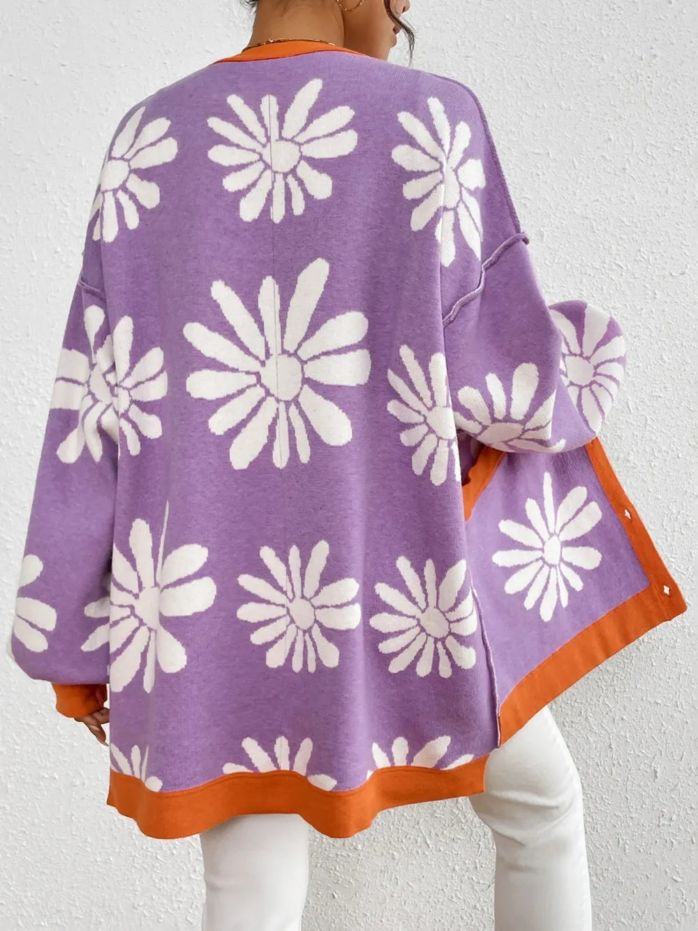 Contrast Dropped Shoulder Long Sleeve Cardigan (8)