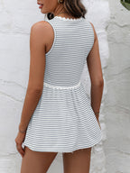 Striped Lace Trim Round Neck Tank (10)