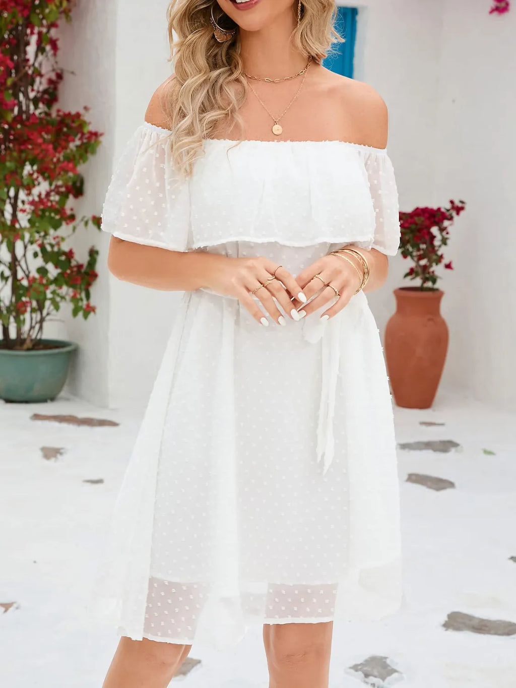 Off Should Short Sleeve Mini Dress (2)