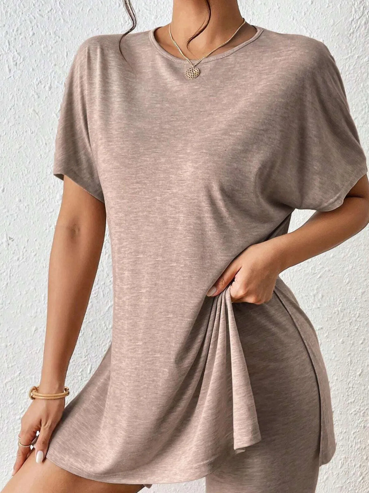 Casual Round Neck T-shirt Shorts Set (7)
