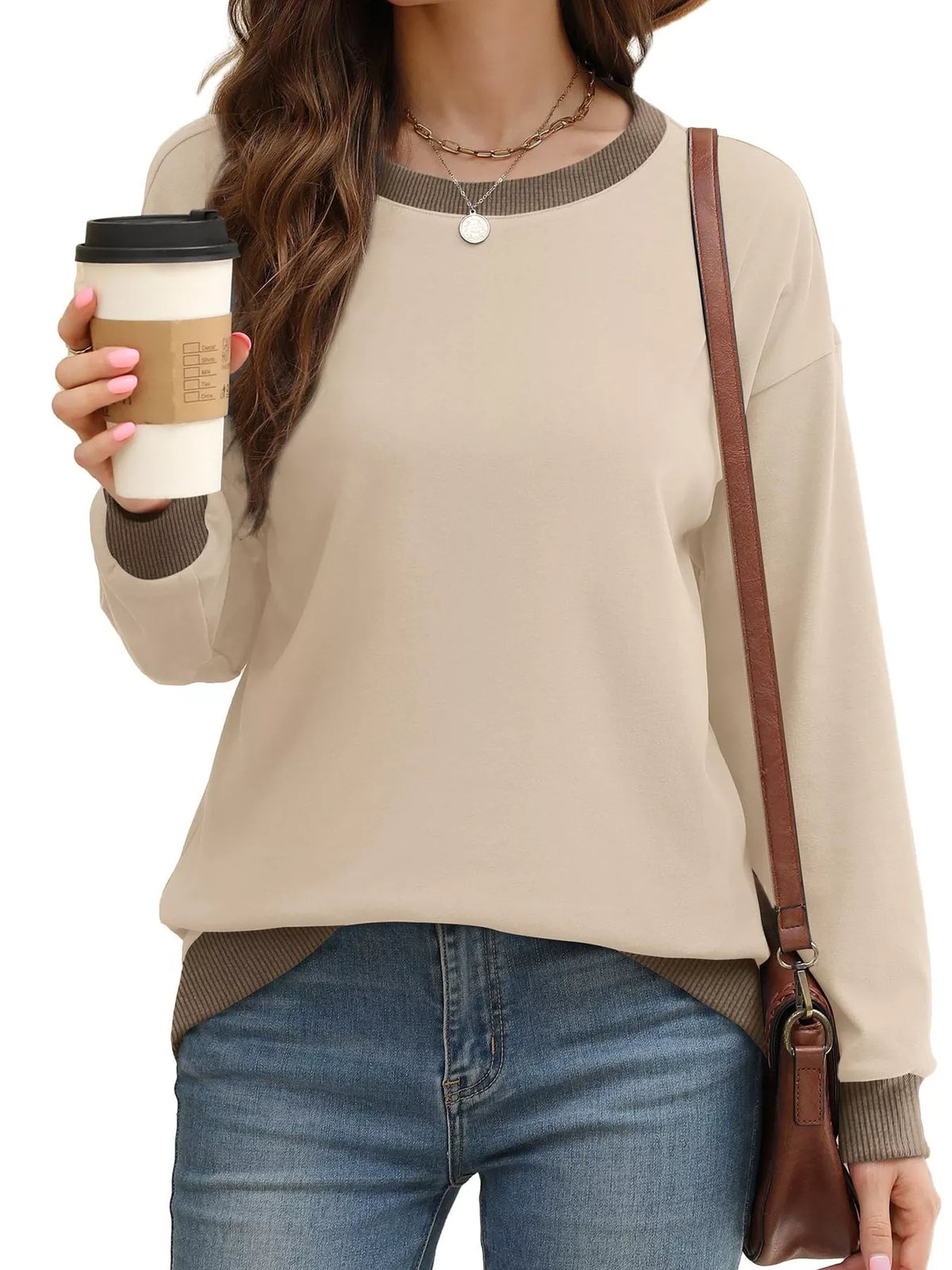 Contrast Trim Crew Neck Casual Sweatshirt (22)