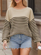 Striped Round Neck Long Sleeve Sweater (8)