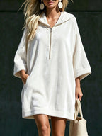 Full Size Half-zip 3/4 Sleeve Hoodie Dress Plus