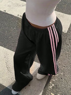 High-waisted Wide-leg Track Pants Side Stripes (22)