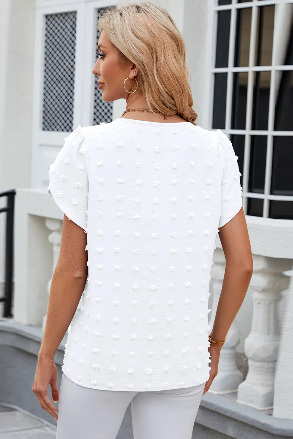 Swiss Dot Round Neck Short Sleeve T-shirt (12)
